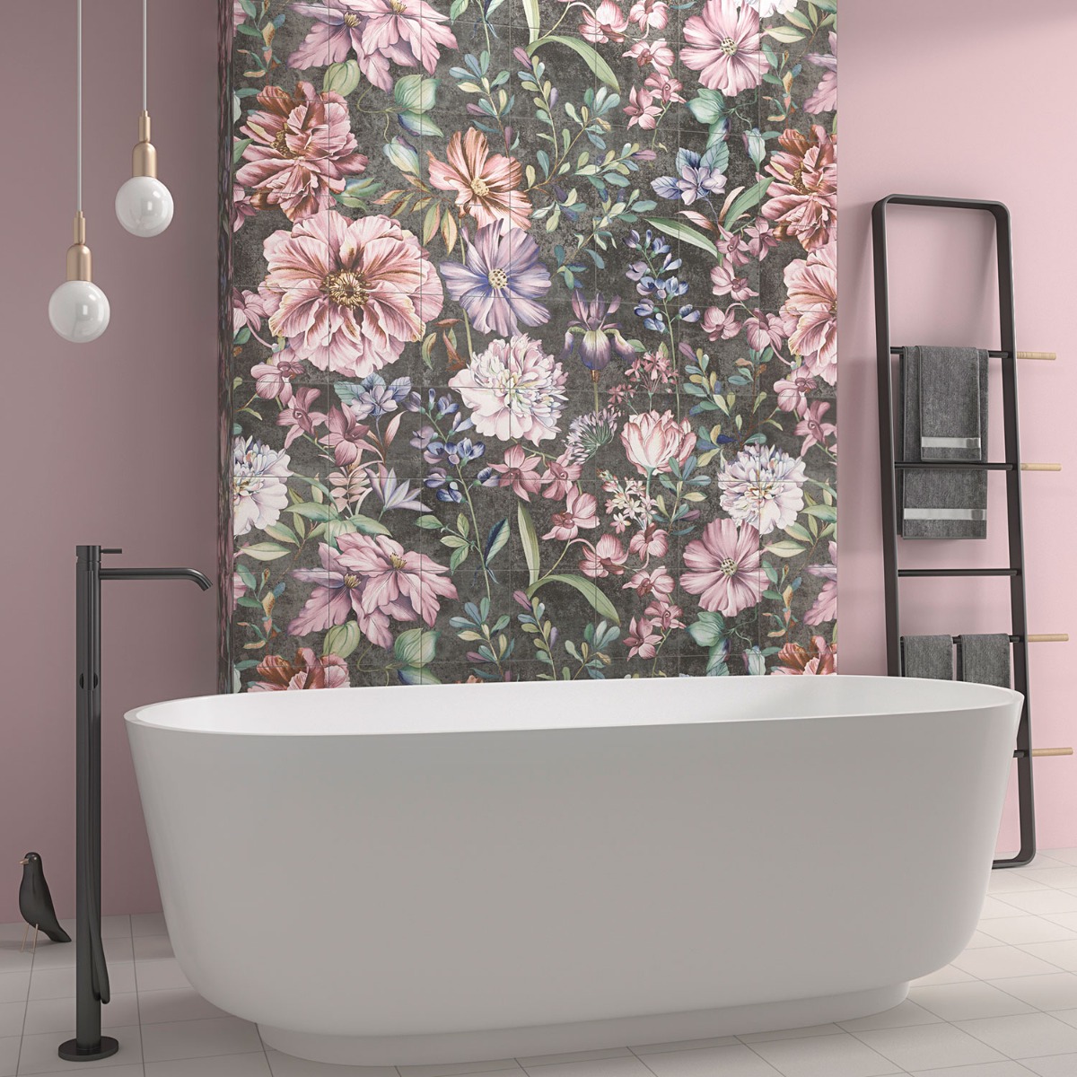 Angela Harris Florista Garden Pink Mural 8x8 Matte Porcelain