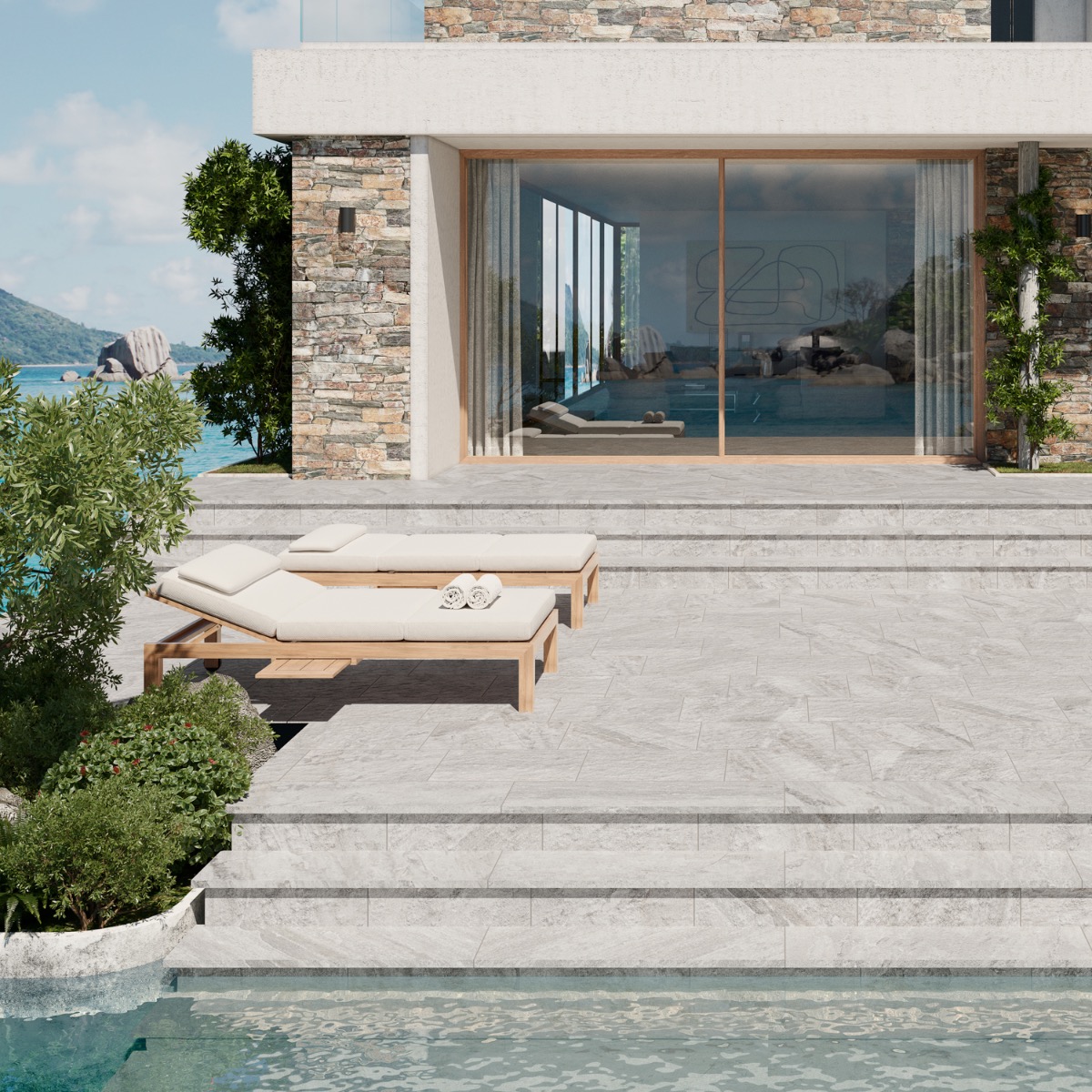 Oberon Smoke White 12x48 Stair Tread 