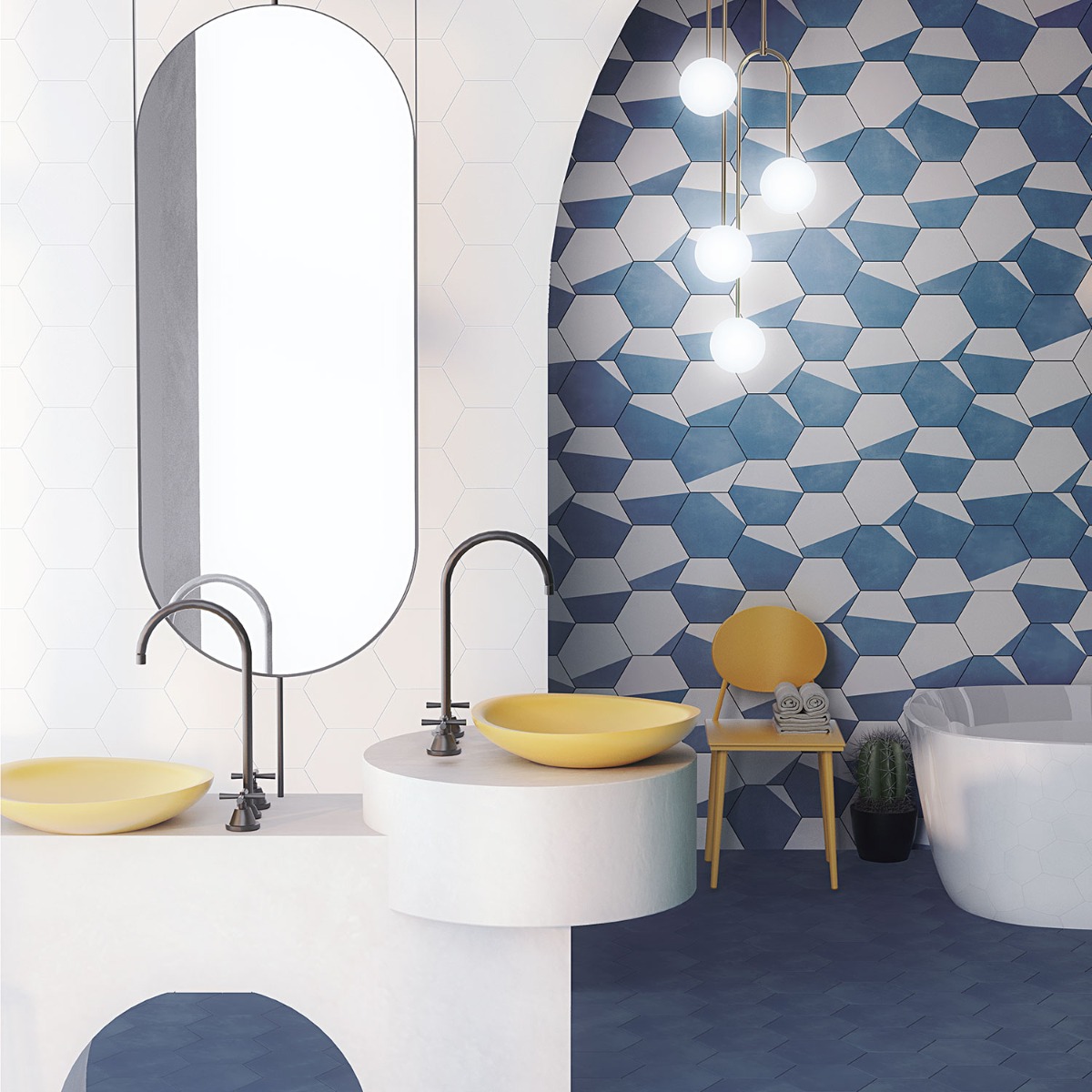 Co-Aries Divide Azul 8" Hex 15mm Matte Porcelain