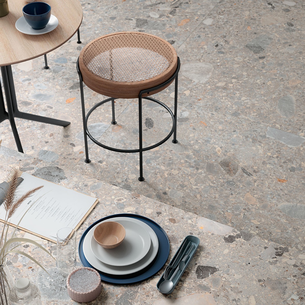 Norr 2.0 Earth Gray 24x48 Terrazzo Look Matte Porcelain Tile