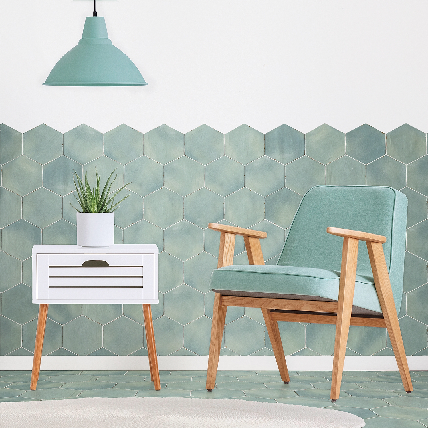 Sasha Hex Bettina Blue Green 6" Matte Porcelain Hexagon Tile