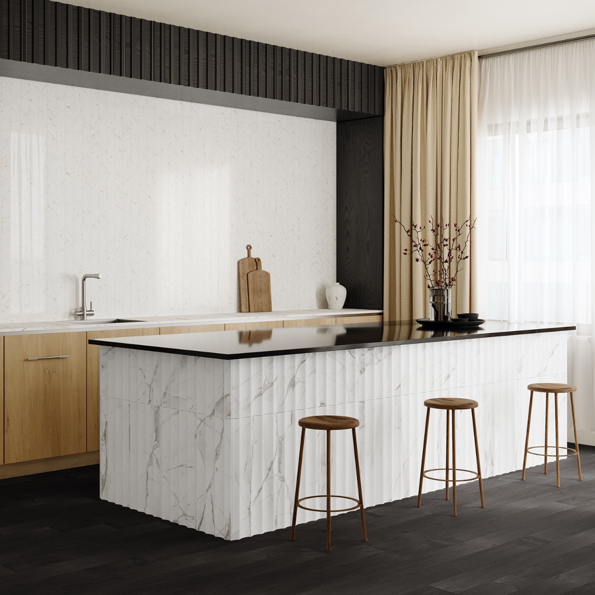 Carver Fluted Alaska 12x24 Dimensional Honed Honed Marble